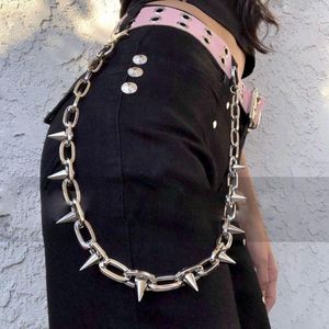 Bälten 2023 Fashion Punk Spike Jeans Decor Pants Chain Secure Travel Wallet Heavy Duty Link Coil Leash Luxury Designer Chains SP1488