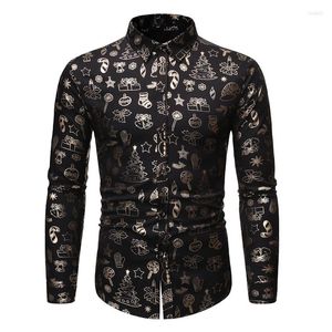 Men's Casual Shirts Mens Green Floral Print Dress Slim Fit Long Sleeve Christmas Shirt Men Party Wedding Tuxedo Chemise Homme XL