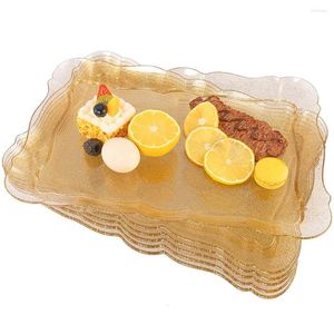 Plates 2 Pack Plastic Gold Glitter Tray Set 15" 10" Rectangular Snack Plate Fruit Organizer Wedding Party Supplies