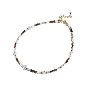 Anklets lii Ji Natural Labradorite Black Spinel Tiger's Eye Clear Quartz med österrikisk kristall glittrande pärlor ankletarmband