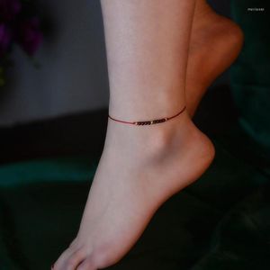 Anklets XF800 Natural Garnet Anklet Real 18K Gold Ball Hand Woven Justerbar röd sträng för kvinnor Fina smycken Present S528