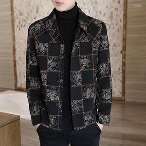 Herrjackor Män Woolen 2023 Lapel toppar Spring och Autumn Casual koreanska korta rockar Outwear Business Plaid Slim Suit kläder