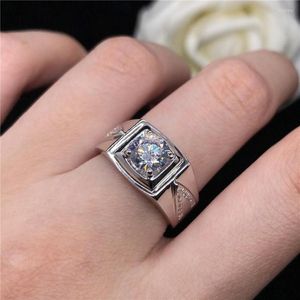 Cluster Rings Vintage Solid White Gold 14K Male Ring 1Ct Moissanite Diamond Men's Engagement Beautiful Party Jewelry for Man Brilliant