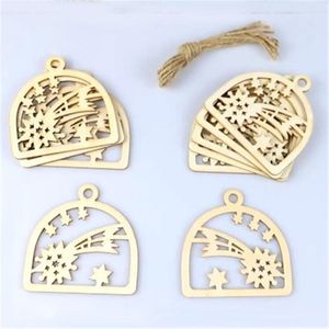 Christmas Decorations 10Pcs Holiday Home Party 2023 Year Hollow Xmas Art Props Wooden Ornament Tree Hanging Snowflake Pendant