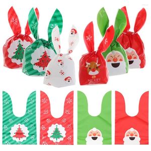 Juldekorationer 10stillverkande god godis Treat väska långa öron Xmas påsar Santa Claus presenter Box Plastic Biscuit Home Decoration