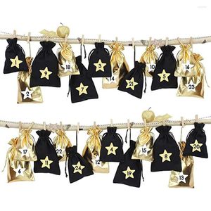 Jewelry Pouches 24Pcs/Set Xmas Bag Solid Color Countdown Star Design Digital Gifts Storage Packaging Christmas Decoration For Gift