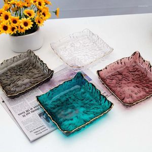 Plates European Tableware Salad Plate Snack Organizer Square Creative Phnom Penh Green Glass Tree Fruit Home Kitchen Decoration