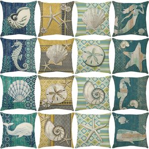 Cuscino Sea Life Print Cover 45X45 Coral Conch Starfish Pattern Decorative Throw Sofa Home Linen Federe