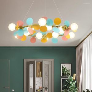 Pendant Lamps Modern Children's Bedroom Color Molecular Chandelier Nordic Living Room Ring Home Lighting Decorative