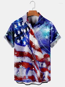 Men's Casual Shirts Men's America Flag Print Shirt Breathable Chest Pocket Short Sleeve Loose Hawaiian