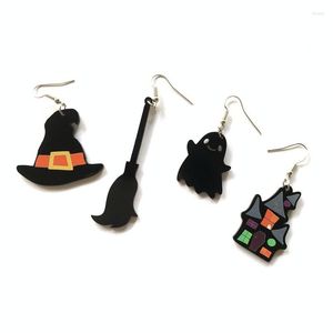 Baumelnde Ohrringe, unregelmäßig, Halloween, übertrieben, Geister-Boo-Hexenhut, Acryl, für Frauen, Mädchen, Schwarz, Modeschmuck, weiblich