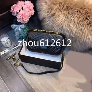 26cm Gerçek Deri Marmont Lady Messenger Çantalar Moda Aşk Kalp V Dalga Desen Tasarımcı Omuz Torba Zinciri Çanta Pur235c