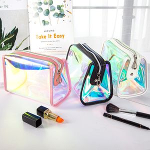 100pcs Cosmetic Cases Women TPU Transparent Laser Solid Waterproof Protable Toilet Bag