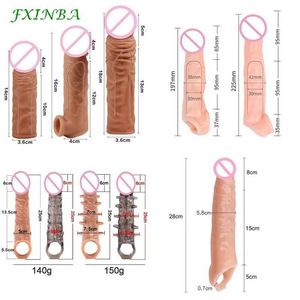 Extensions FXINBA 14-27cm Realistic Penis Sleeve Extender Cock Dick Enlargement Delay Ejaculation Reusable Men Sex Toys 7DMJ