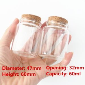 Storage Bottles 6 Pcs/lot 32 47 60mm 60ml Little Glass Jar Empty Bottle Stopper Spicy Jars Spice Containers Candy Vials