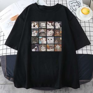 Мужские футболки мем мем кошки головоломки с капюшоном харадзюку для печати мужская футболка на улице Корейская улица с коротким рукавом летние хлопковые панк