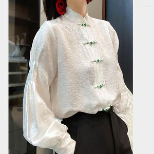 Women's Blouses Silk Women's Summer 2023 White Long Sleeve Shirts Fashion Loose Fit Korean Top O-Neck Casual Clothing