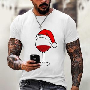 Erkek Tişörtler Erkek Şarap Glass Noel Şapkaları Beyaz Siyah Tişört Noel Noel Noel Hediyeler Karikatür Tops Tshirt Harajuku Moda Yeni Yıl T-Shirt 6xl T230103