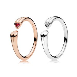 925 srebrne srebrne miłosne serce otwarte pierścień z oryginalnym pudełkiem dla pandora cz diamentowa biżuteria ślubna dla kobiet dziewczęta Rose Gold Girlfriend Pierścienie zaręczynowe