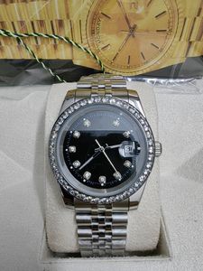 Original Box Certificate 18K Gold President Male Watches Day Date Diamonds Silver Dial Watch Män rostfri Diamond Bezel Automatisk armbandsur 232132
