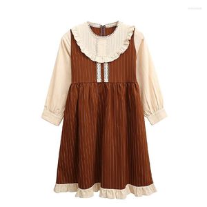 Girl Dresses Girls Princess Dress Teen Kids Midi Stripe Lace Two Colors Patchwork 2023 Baby Children Spring School Clothes #6529