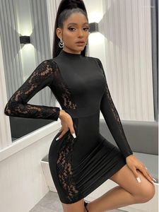 Повседневные платья Dgirl Fashion Женщины Bodycon платье с тугим половым сексуальным с длинным рукавами короткие черные