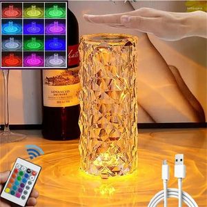 Chandelier Crystal LED Table Lamp Rose Light Projector 16 3 Colors Touch Adjustable Romantic Diamond Atmosphere USB Night
