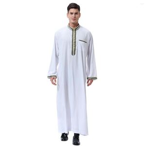 Etniska kläder Mäns långa ärmar Arabiska muslimska Mellanöstern Applique Stand Collar Ramadan Robe Islamiska Kaftan Maxi-muslim Dubai Abaya