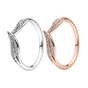 Sparkling Leaves Ring med originalbox för Pandora Authentic Sterling Silver Wedding Party Jewelry for Women Girls Rose Gold Girl Gift Rings Set