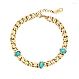Bracelets de link Projeto de cadeia de aço inoxidável Oval Bracelete de pedra natural simples incrustado para mulheres para mulheres não desbotam jóias de luxo
