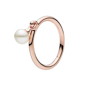 White Pearl Pendant Rings Rose Gold med Original Box för Pandora Real Sterling Silver Fashion Party Jewelry for Women Girl Friend Gift Designer Ring Set