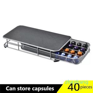 Acciaio inossidabile 40 tazze di caffè Nespresso Capsule di stoccaggio Rack Dispenser Organizzatore Supporto per macchina Accessori da cucina per caffè Y1116