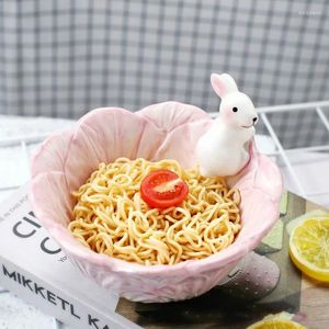 ボウルセラミックティートレイかわいい漫画の手描き食器フルーツサラダデザートプレートボウルボーンチャイナディナーウェアセット子供向け