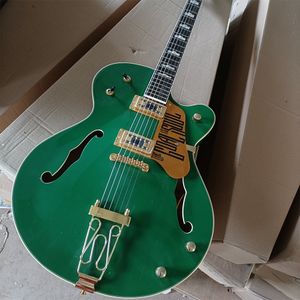 6 strängar Green Semi Hollow Electric Guitar med Big Tremolo Rosewood Fretboard Gold PickGuard Customizable