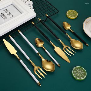 Set di posate Fashion Set di posate in acciaio inossidabile 304 Green Gold Utensili da cucina per la casa Nero Bianco Dorato Per 6
