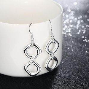 Halsbandörhängen Set 925 Stamp Silver Color Round Square Pendant Armband Smycken för kvinnor