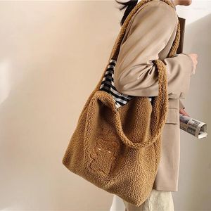 Abendtaschen, Plüsch-Schultertasche für Damen, einfache Mode, warmer Stoff, große Kapazität, Einkaufstasche, weiche Canvas-Tragetasche, Damen-Handtaschen mit süßem Bärenmotiv