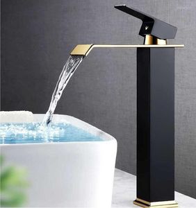 Bathroom Sink Faucets Waterfall Basin Faucet Deck Mounted Tap Black Gold Cold And Water Mixer Vanity Vessel Brass