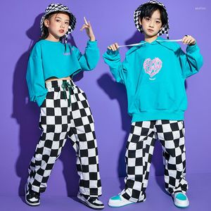 Bühnenkleidung Kinder Showkleidung Hip Hop Kleidung Lose Hoodie Sweatshirt Karierte Hosen Für Mädchen Jungen Performance Tanzkostüm