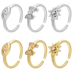 Cluster Rings ZHUKOU Gold Color Butterfly Eye Star Open Ring For Women Simple Trend Lady Opening Jewelry Wholesale VJ287