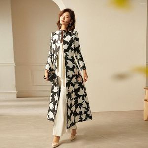 Trench feminina casacos de luxo feminino outono inverno jacquard casaco houndstooth jaqueta de longa qualidade sobretudo grande tamanho esbelto vintage