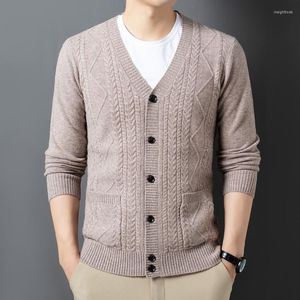 Maglioni da uomo Cardigan da uomo in cashmere di fascia alta con scollo a V ampio e largo per persone di mezza età e anziani affari ispessiti