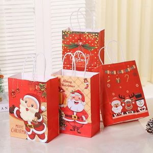 Julekorationer 12st. Merry Paper Presentväskor Santa Claus Snowflake Dot Cartoon Stripe Xmas Tree Candy Biscuit Bag Supplies