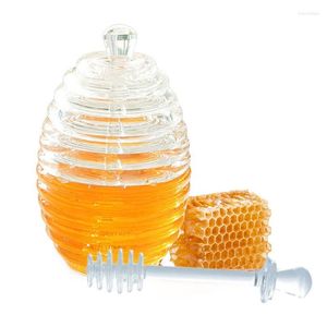 Storage Bottles Glass Honey Holder Dispenser Jars With Dipper And Lid Heat-Resistant Pot Syrup Container For Home Kitchen