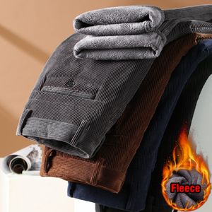 Män s byxor vinter fleece corduroy affärsmode klassisk stil tjock varm stretch byxor manliga märke kläder 221231