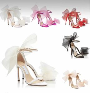 Elegant Women Averly Sandals Leather Yarn Mesh Bowknot Delicate High Heel Shoes Prom Wedding Fashion Dress Party