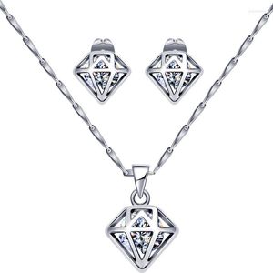 Necklace Earrings Set Big Discount White Stainless Steel Jewelry For Women Bling Cubic Zircon Ring And Earring Birthday Gift