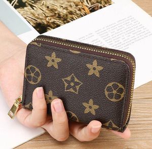 Luxury Designer Short Wallets Womens Zipper Brown Flower Wallet Canvas Leather Check Plaid Wallet Card Holder Designers Purse With Orange Box Multiple Styles