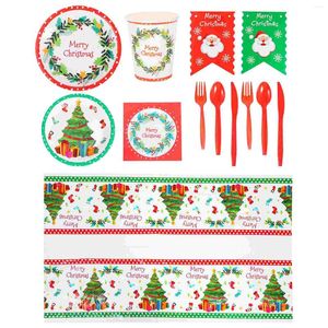 Flatware Sets 1 Set Christmas Tableware Paper Trays Dish Cup Bunting Flag