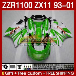 OEM Full Body For KAWASAKI NINJA ZX-11 R ZZR-1100 ZX-11R ZX11R 93 94 95 96 01 165No.65 ZZR 1100 CC ZX11 ZX 11 R 11R ZZR1100 1997 1998 1999 2000 2001 Fairings Kit green stock